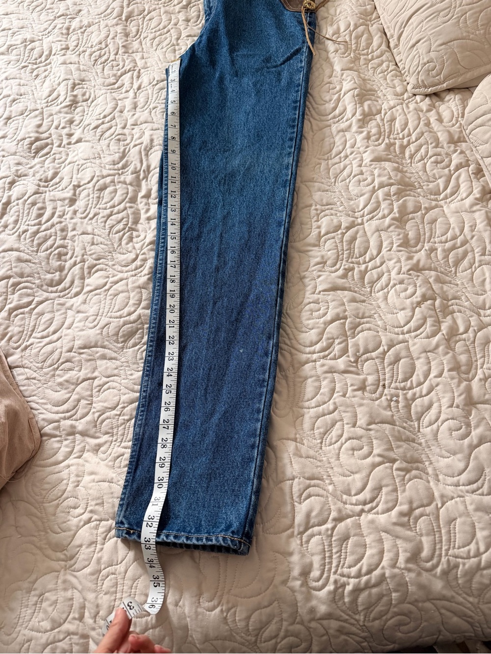 Straight Leg Women's Jeans with Brown Waistband - Picture 8 of 9